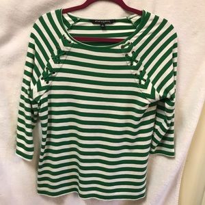 Sharagano M Tee green/white. VERY nice.  Striped
